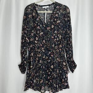 Iro floral mini dress black size medium party holiday dark floral long sleeve
